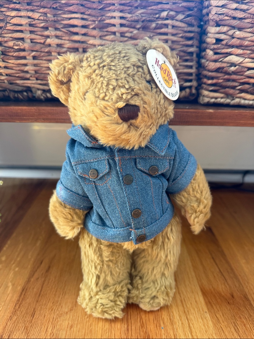 Hard Rock Cafe New York Tan Teddy in Blue Denim Jacket